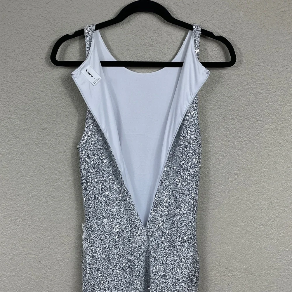 Abound Silver Sequin Stretch Bodycon Dress Sleeveless Sparkle Sz L - Picture 5 of 13
